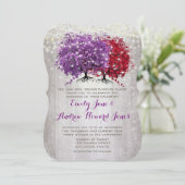 Hochzeit des lila und Roten Herzens Einladung (Stehend Vorderseite)