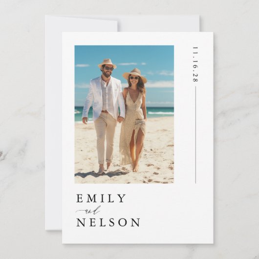 Hochzeit des Minimalistisch Beach Destination Foto Einladung (Vorderseite)