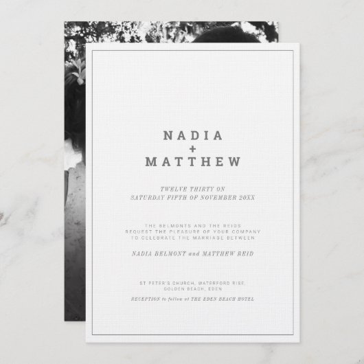 Hochzeit des Minimalistischen Fotos in Grautönen Einladung (Vorne/Hinten)