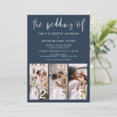 Hochzeit des Minimalistischen QR-Codes von Navy Bl Einladung (Stehend Vorderseite)