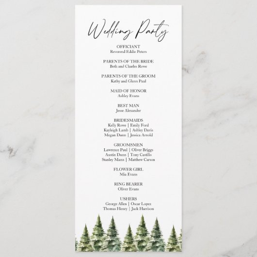 Hochzeit des Minimalistischen Winterschneewaldes Programm (Rückseite)