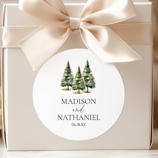 Hochzeit des Minimalistischen Winterschneewaldes Runder Aufkleber