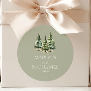 Hochzeit des Minimalistischen Winterschneewaldes Runder Aufkleber