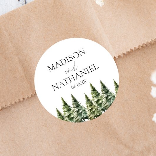 Hochzeit des Minimalistischen Winterschneewaldes Runder Aufkleber