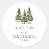 Hochzeit des Minimalistischen Winterschneewaldes Runder Aufkleber (Vorderseite)
