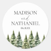 Hochzeit des Minimalistischen Winterschneewaldes Runder Aufkleber (Vorderseite)
