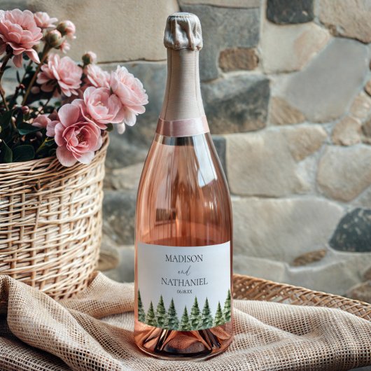 Hochzeit des Minimalistischen Winterschneewaldes Schaumweinetikett