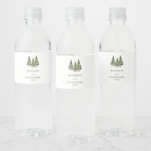 Hochzeit des Minimalistischen Winterschneewaldes Wasserflaschenetikett (Flaschen)