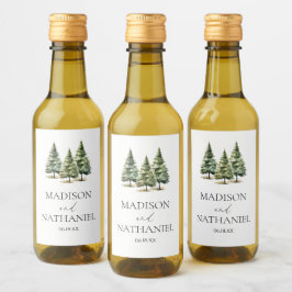 Hochzeit des Minimalistischen Winterschneewaldes Weinetikett