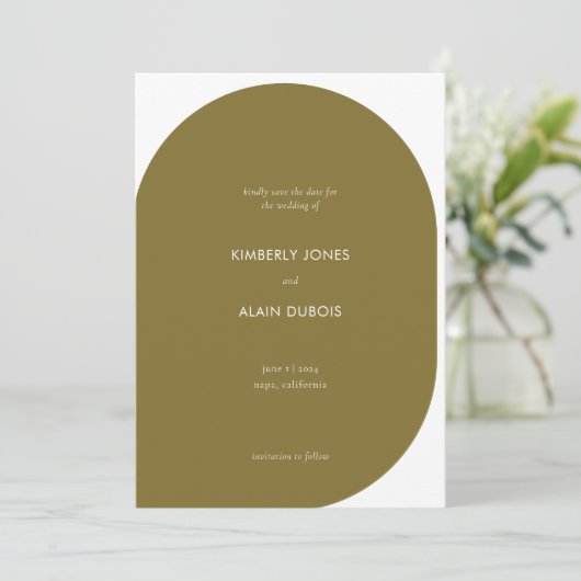 Hochzeit des modernen geometrischen Olive Green Fo Save The Date (Stehend Vorderseite)