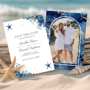 Hochzeit des Nautic Navy Blue Starfish Fotos Save The Date