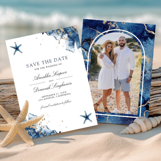 Hochzeit des Nautic Navy Blue Starfish Fotos Save The Date