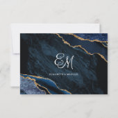Hochzeit des Navy Blue Agate White Monogram RSVP Karte (Rückseite)
