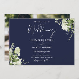 Hochzeit des Navy Blue Botanical Greenerity Foto Einladung