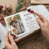 Hochzeit des navy Blue Burgundy Rustic Floral Foto Save The Date