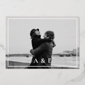 Hochzeit des Navy Blue Classic Calligraphy Foto Folieneinladung (Rückseite)