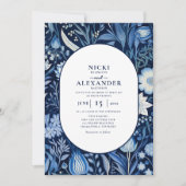 Hochzeit des Navy Blue Floral Arch Foto Einladung (Vorderseite)