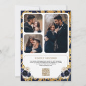 Hochzeit des Navy Blue Floral QR Code Foto Wappen Einladung (Rückseite)