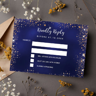 Hochzeit des Navy-Blue-Glitzer-RSVP Mitteilungskarte