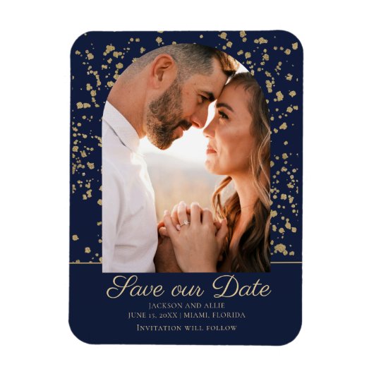 Hochzeit des Navy Blue Gold Glitzer Arch Dome Foto Magnet (Vertikal)