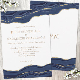 Hochzeit des Navy Blue Marble Agate Gold Glitzer Einladung