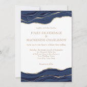 Hochzeit des Navy Blue Marble Agate Gold Glitzer Einladung (Vorderseite)