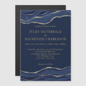 Hochzeit des Navy Blue Marble Agate Gold Glitzer Magneteinladung (Vorne/Hinten)