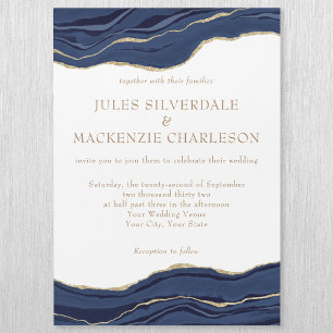 Hochzeit des Navy Blue Marble Agate Gold Glitzer Magneteinladung