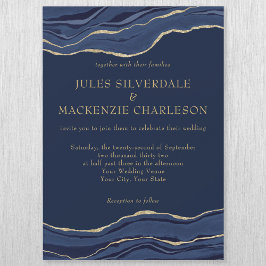 Hochzeit des Navy Blue Marble Agate Gold Glitzer Magneteinladung
