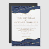 Hochzeit des Navy Blue Marble Agate Gold Glitzer Magneteinladung (Vorne/Hinten)
