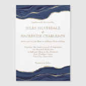 Hochzeit des Navy Blue Marble Agate Gold Glitzer Magneteinladung (Vorderseite)