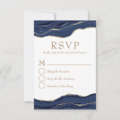 Hochzeit des Navy Blue Marble Agate Gold Glitzer RSVP Karte (Vorderseite)