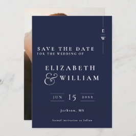 Hochzeit des Navy Blue Modern Monogram Foto Save The Date