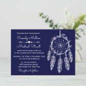 Hochzeit des Navy Blue Native American Dream Catch Einladung (Stehend Vorderseite)
