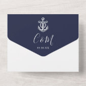 Hochzeit des Navy Blue Nautical Anchor Monogram Fo All In One Einladung (Rückseite)