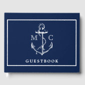 Hochzeit des Navy Blue Nautical Anchor Monogram Gästebuch (Vorderseite)