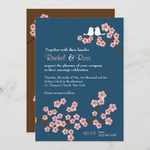 Hochzeit des Navy Blue & Pink Cherry Blossom Sprin Einladung