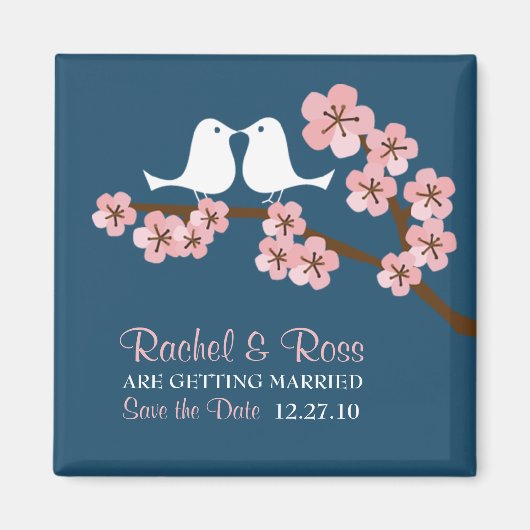 Hochzeit des Navy Blue & Pink Cherry Blossom Sprin Magnet (Vorne)