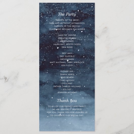Hochzeit des Navy Blue Snowy Winter Night Wonderla Programm (Rückseite)