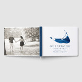 Hochzeit des Navy Blue Watercolor Nantucket Map Gästebuch (Voll)