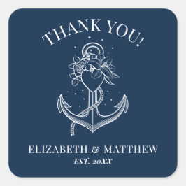 Hochzeit des Navy Blue White Nautical Anchor Quadratischer Aufkleber