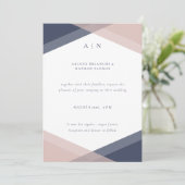 Hochzeit des Navy Blush Modern Monogram Einladung (Stehend Vorderseite)