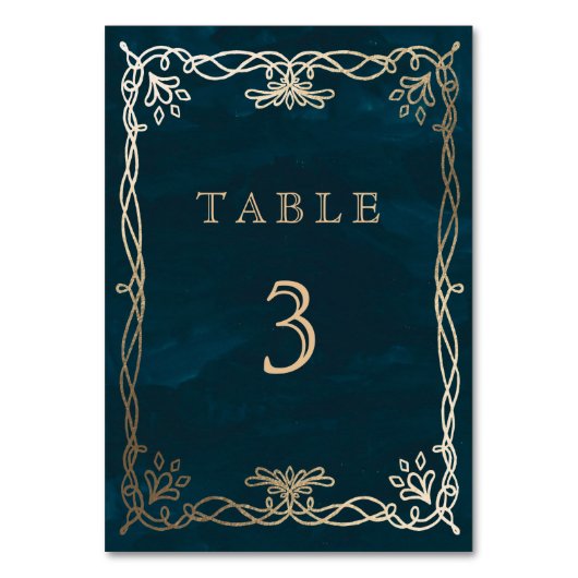 Hochzeit des Navy Whimsical Medieval Tischnummer (Vorderseite)
