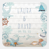 Hochzeit des niedlichen nautischen Sommers Quadratischer Aufkleber (Vorderseite)