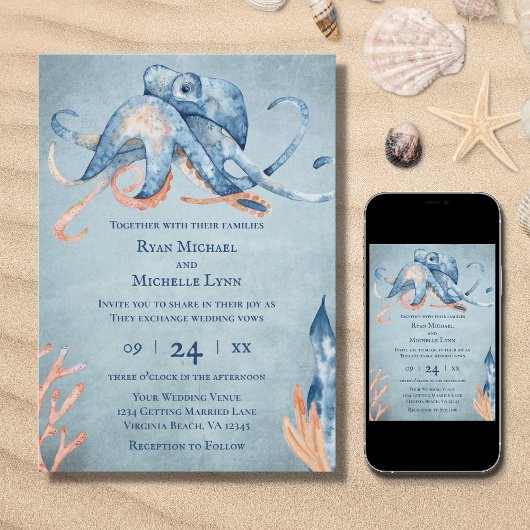 Hochzeit des Octopus Sea Life Beach Einladung