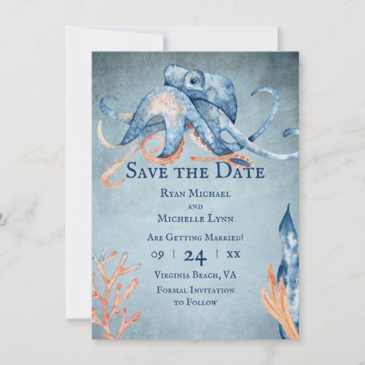 Hochzeit des Octopus Sea Life Beach Save The Date (Vorderseite)