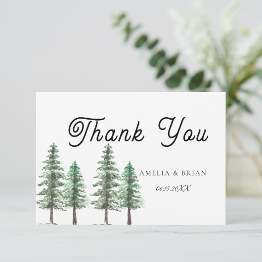 Hochzeit des Pinienwaldes Dankeskarte (Stehend Vorderseite)