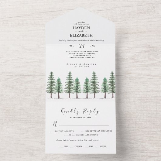 Hochzeit des Pinienwaldes im Wasser All In One Einladung (Innen Boden)