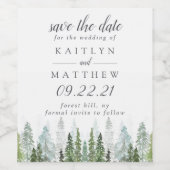 Hochzeit des Pinienwalds im Wasserfarbenwald rette Weinetikett (Einzelnes Label)