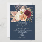 Hochzeit des QR-Codes der burgundy Navy Einladung (Vorderseite)